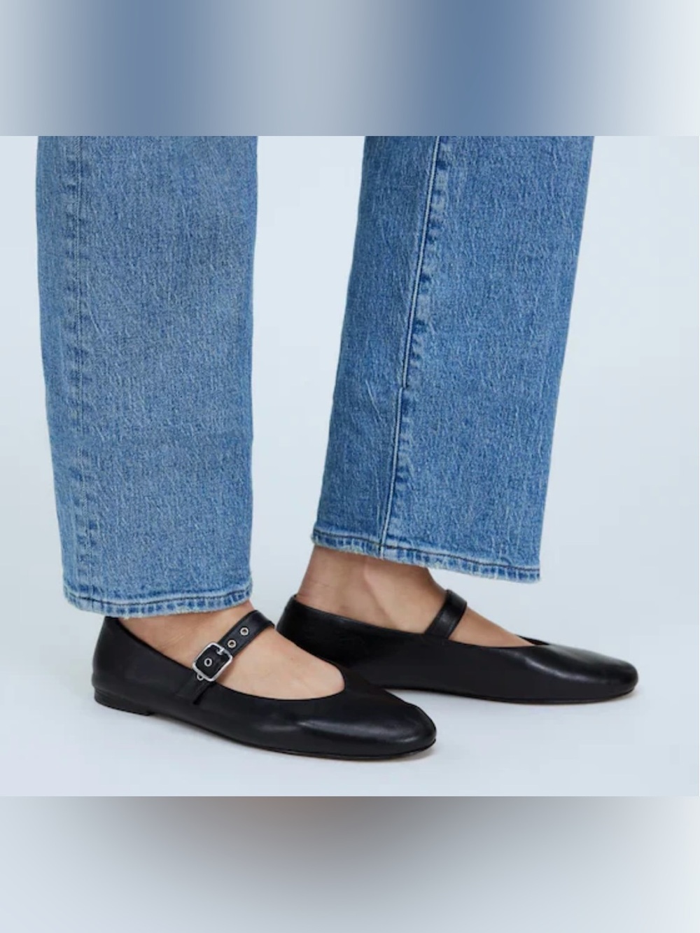Madewell The Remy Mary Jane Flat with adjustable buckle straps in black leather